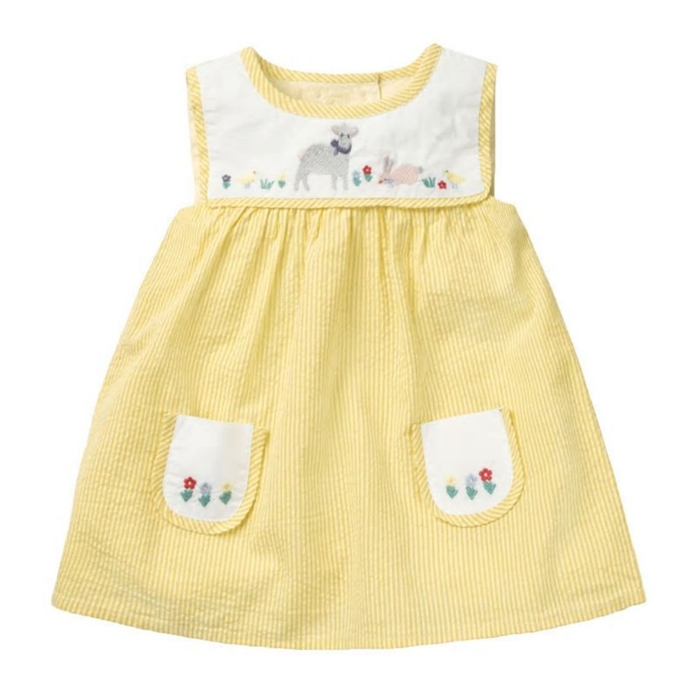 Sheep Farm Lamb Embroidered Girls Yellow Dress